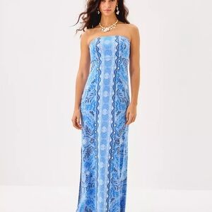 🆕 Lilly Pulitzer NOA STRAPLESS MAXI DRESS 👗“Jacaranda Blue” MSRP $228 NWT sz 14